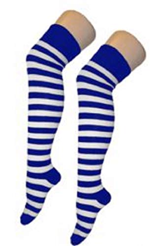 Angies Fashion Ltd Damen Overknee-Socken, Overknee-Overknee-Strümpfe, mit horizontalem Streifenmuster, gestreift Gr. One size, weiß / blau von CRAZY CHICK