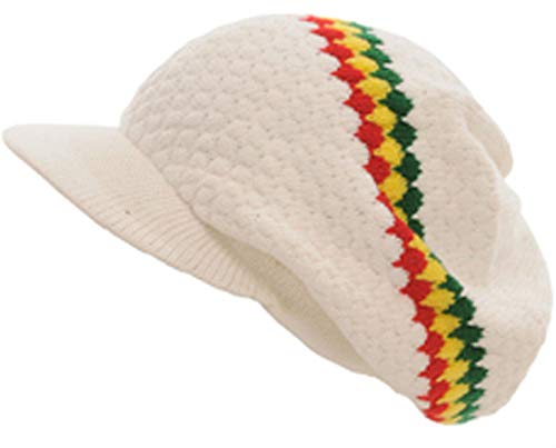 CRAZY LIZARD® Rasta Hat Knit Tam Hat Dreadlock Cap Bob Marley Hüte mit Rasta Farben Mehrere Designs by, RASTA-HAT-4-WEISS, L von CRAZY LIZARD