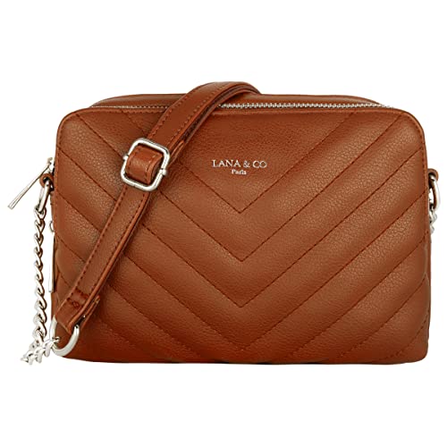 CRAZYCHIC - Damen Gesteppte Umhängetasche - Kleine Handtasche Kette Schultertasche - Frau Steppmuster PU Leder Tasche - Rechteckige Viele Fächern Crossbody Bag Clutch Handy Party - Braun Cognac von CRAZYCHIC
