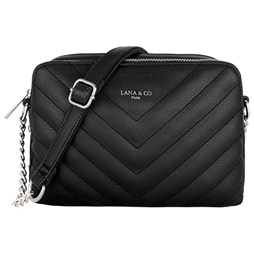 CRAZYCHIC - Damen Gesteppte Umhängetasche - Kleine Handtasche Kette Schultertasche - Frau Steppmuster PU Leder Tasche - Rechteckige Viele Fächern Crossbody Bag Clutch Kettentasche Handy Party Schwarz von CRAZYCHIC