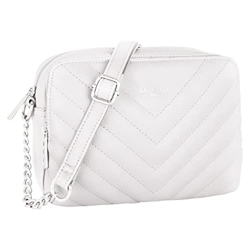 CRAZYCHIC - Damen Gesteppte Umhängetasche - Kleine Handtasche Kette Schultertasche - Frau Steppmuster PU Leder Tasche - Rechteckige Viele Fächern Crossbody Bag Clutch Kettentasche Handy Party - Weiß von CRAZYCHIC