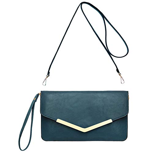 CRAZYCHIC - Damen Große Geldbörse Mappe - Portemonnaie Lang PU Leder - Abendtasche Clutch Pochette - Umhängetasche Handtasche Messenger Crossbody Bag Brieftasche Geldbeutel Mode Elegant - Petrol Blau von CRAZYCHIC