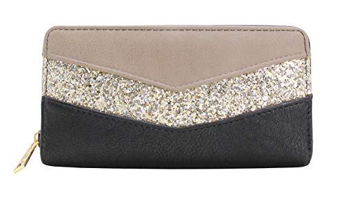 CRAZYCHIC - Damen Pailletten Streifen Geldbörse - Frauen Große Brieftasche Gestreift PU Leder - Lange Portemonnaie Mehrfarbige Bunte Geldbeutel - Viele Fächer Kartenhalter Mode Elegante - Schwarz von CRAZYCHIC