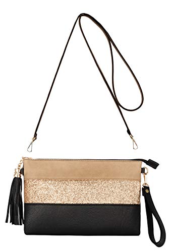 CRAZYCHIC - Damen Pailletten Streifen Umhängetasche - Frau Crossbody Bag Strass Glitzer Mehrfarbig Gestreift PU Leder Clutch - Abendtasche Schultertasche Pochette - Kleine Handtasche Elegant - Schwarz von CRAZYCHIC