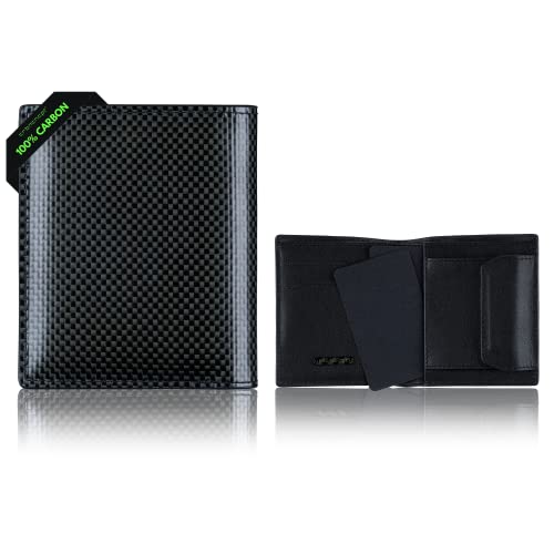 CRBNCNCPT® Carbon Portemonnaie Herren Kohlenstofffasern & Leder (Echtleder) | Geldbeutel mit Magnet Münzfach | 10 Kartenfächer | Geldbörse - Portmonee - Wallet | Schwarz - Klein - RFID von CRBNCNCPT