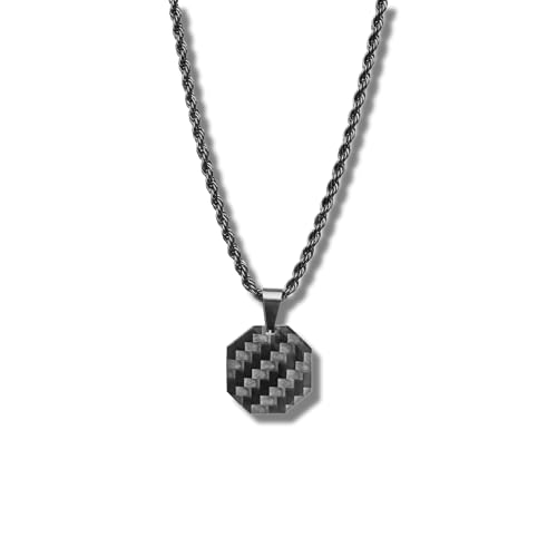 CRBNCNCPT® Kette mit Carbon Fiber Oktagon Anhänger | Schwarze Edelstahlkette | Rope Chain | Edle Männer Halskette | Kohlenstoff 8 Eck - Dog Tag | Herren Schmuck (Carbon Fiber) von CRBNCNCPT