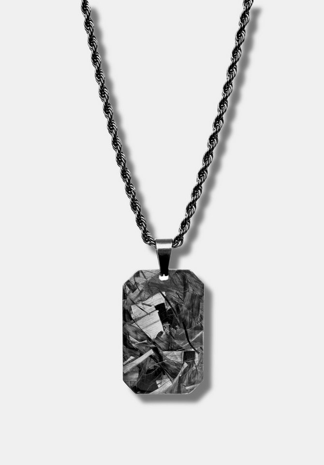 CRBNCNCPT Kette mit Anhänger Carbon Dog Tag Anhänger mit schwarzer Edelstahl Kette Herren Halskette von CRBNCNCPT