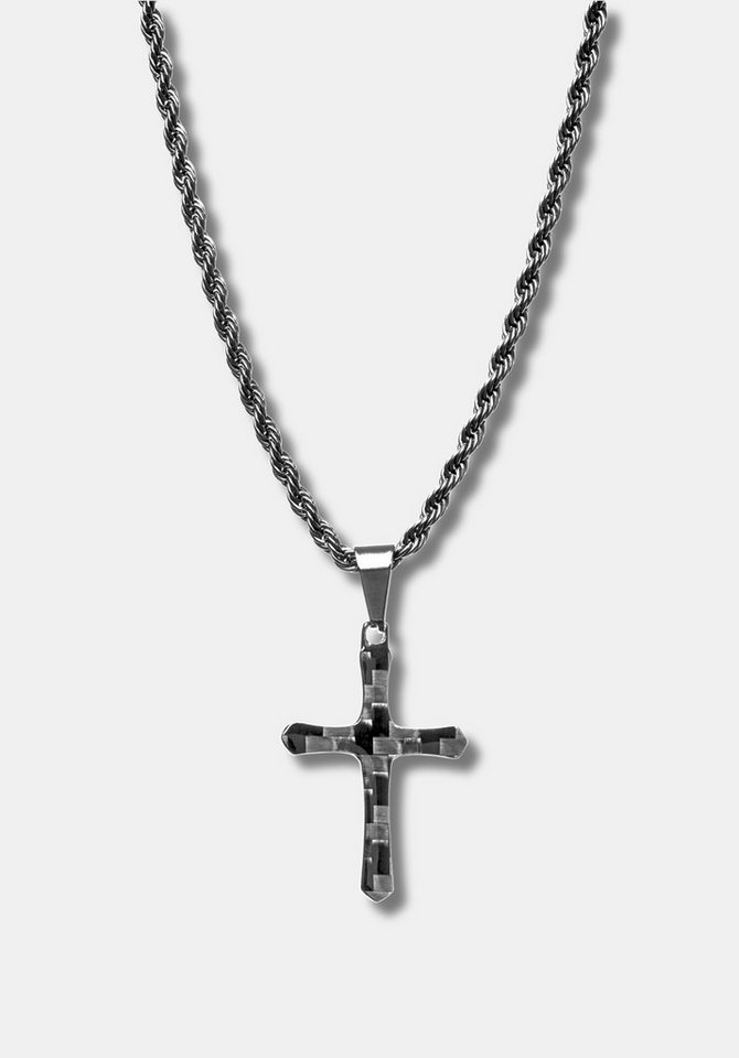 CRBNCNCPT Kette mit Anhänger Carbon Kreuz Anhänger mit Edelstahl Kette, Cross Herren Halskette von CRBNCNCPT