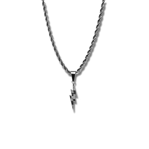 CRBNCNCPT® Kette mit Carbon Blitz Anhänger | Schwarze Edelstahlkette | Rope Chain | Edle Männer Halskette | Kohlenstoff Lightning | Herren Schmuck (Carbon Fiber) von CRBNCNCPT