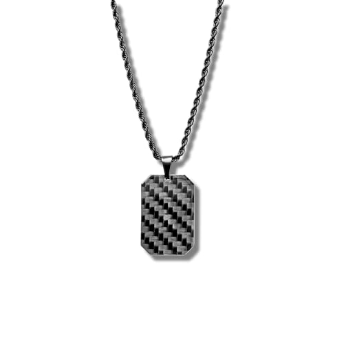 CRBNCNCPT® Kette mit Carbon Fiber Dog Tag Anhänger | Schwarze Edelstahlkette | Rope Chain | Edle Männer Halskette | Kohlenstoff Hundemarke | Herren Schmuck (Carbon Fiber) von CRBNCNCPT