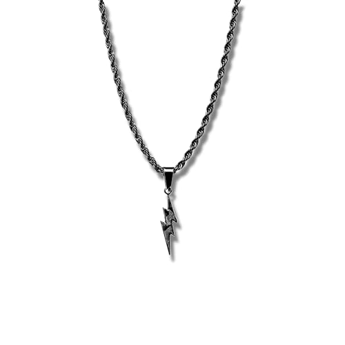 CRBNCNCPT® Kette mit Carbon Blitz Anhänger | Schwarze Edelstahlkette | Rope Chain | Edle Männer Halskette | Kohlenstoff Lightning | Herren Schmuck (Forged Carbon) von CRBNCNCPT