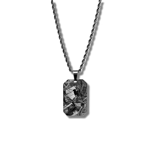 CRBNCNCPT® Kette mit Forged Carbon Dog Tag Anhänger | Schwarze Edelstahlkette | Rope Chain | Edle Männer Halskette | Kohlenstoff Hundemarke | Herren Schmuck (Forged Carbon) von CRBNCNCPT