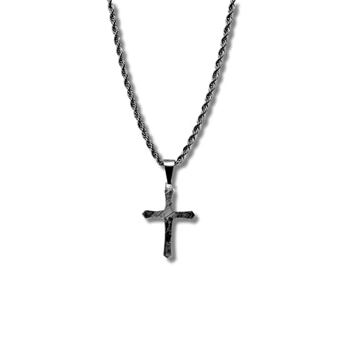 CRBNCNCPT® Kette mit Forged Carbon Kreuz Anhänger | Schwarze Edelstahlkette | Rope Chain | Edle Männer Halskette | Kohlenstoff Kruzifix | Herren Schmuck (Forged Carbon) von CRBNCNCPT