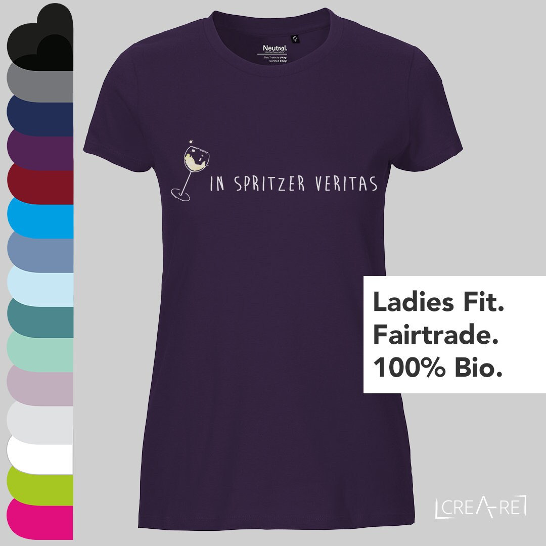 In Spritzer Veritas T-Shirt Damen Bio Baumwolle Weinsprüche Lustig Weißwein Weintrinker Neutral Fairtrade Frauen, in Vino Veritas von CREAREat