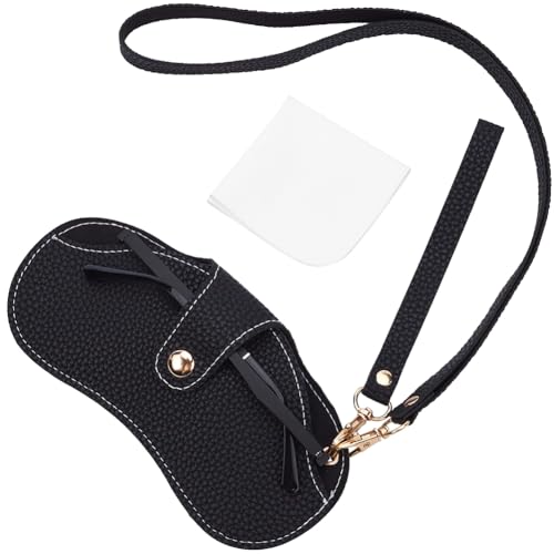 CREATCABIN 1 Set Sonnenbrillenetui Aus Leder Weiches Brillenetui Brillenschutztasche Tragbares Quetschset Mit Handschlaufe Gürtelclip Band Für Männer Und Frauen Vacation Beach 18.5x10cm Schwarz von CREATCABIN