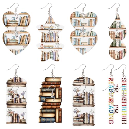 CREATCABIN 8 Paar/Stile Bücherregal Acryl baumelnde Ohrringe Buch Acryl Ohrringe Set Bibliothek Buch Tropfen baumeln Ohrringe Charms bunter Schmuck für Frauen Lehrer Wertschätzung Schulanfang von CREATCABIN