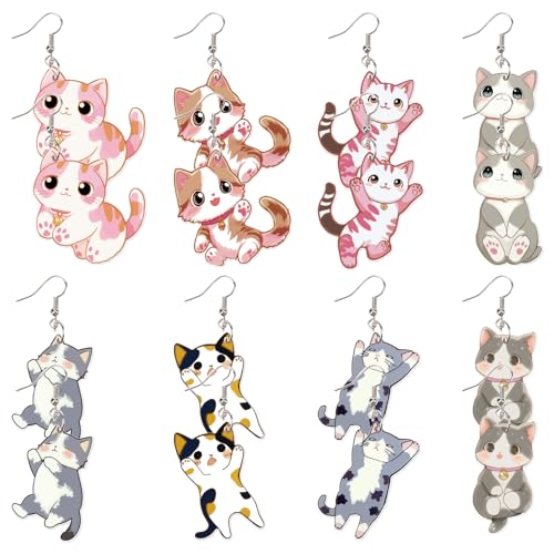 CREATCABIN 8 Paar/Stile Katze Acryl baumelnde Ohrringe Katze Acryl Ohrringe Set Tier Ohrringe für Frauen Kätzchen Tropfen baumeln Ohrringe Charms Bunte Acryl Schmuck Ohrringe für Frauen Party Katze von CREATCABIN