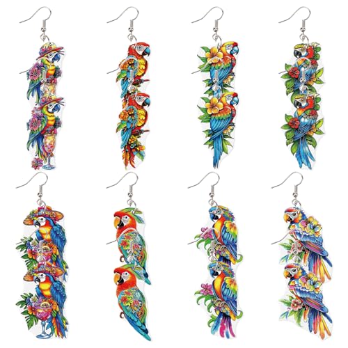 CREATCABIN 8 Paar/Stile Papagei Acryl baumelnde Ohrringe Vogel Ohrringe für Frauen Tier Tropfen baumeln Ohrringe Charms 2D Ara Acryl Schmuck Ohrringe Zubehör für Vogelliebhaber Geschenke Sommer von CREATCABIN