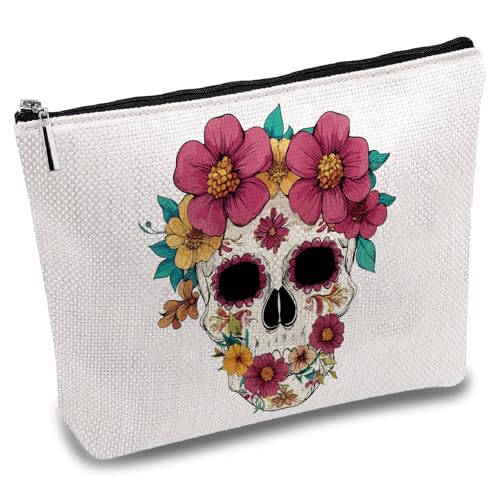 CREATCABIN Make-up-Tasche aus Segeltuch mit Totenkopf-Motiv, Blumen, tragbar, Reise-Make-up, Kulturbeutel, Organizer, Aufbewahrung, Geldbörse, Etui mit Reißverschluss, Geschenke für Frauen, Freunde, CREATCABIN Make-up-Tasche aus Segeltuch mit Totenkopf-Motiv, Blumen, tragbar, Reise-Make-up, Kulturbeutel, Organizer, Aufbewahrung, Geldbörse, Etui mit Reißverschluss, Geschenke für Frauen, Freunde, von CREATCABIN