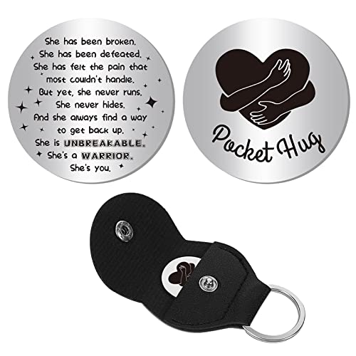 CREATCABIN Pocket Hug Token Inspiration Gift Long Distance Relationship Andenken Edelstahl Doppelseitig Mit PU-Leder Schlüsselanhänger Für Freunde Familie Tochter 1.2 x 1.2 Zoll von CREATCABIN