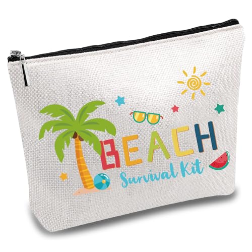CREATCABIN Strand-Überlebenskit-Tasche,Strand-Make-Up-Tasche,Polycotton,Strandkosmetik,Mehrzweck-Reise-Sonnenschutz,Sonnenbrillen,Canvas-Taschen Reißverschlusstasche,Für Frauen,Urlaub,Reise,18x25cm von CREATCABIN