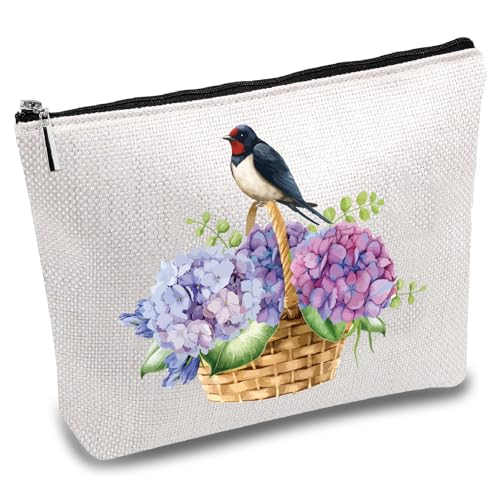 CREATCABIN Vogel-Make-Up-Tasche Frauen,Reise-Kosmetiktasche,Reißverschlusstasche,Blumenkorb,Mehrzweck-Stifteetui,Kulturbeutel,Scherzgeschenke Für Tochter,Schwester,Beste Freundin,Mutter,Sachen,25x18cm von CREATCABIN
