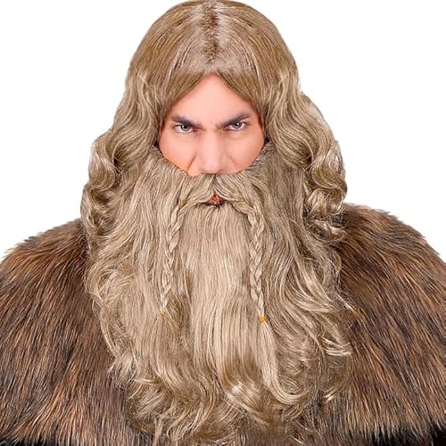 NEU Perücke Wikinger mit Bart und Schnurrbart, dunkelblond von CREATIV DISCOUNT