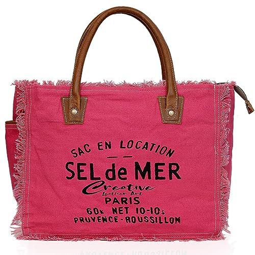 CLA Bags Sel De Mer Handtasche aus recyceltem Segeltuch und Rindsleder, recyceltes Segeltuch und Rindsleder, Pink, Handtasche von CREATIVE LEATHER ART