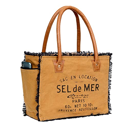 CLA Bags Sel De Mer Handtasche aus recyceltem Segeltuch und Rindsleder, recyceltes Segeltuch und Rindsleder, Senf, 13 Inch ( Length ) x 5 Width 10 Height von CREATIVE LEATHER ART