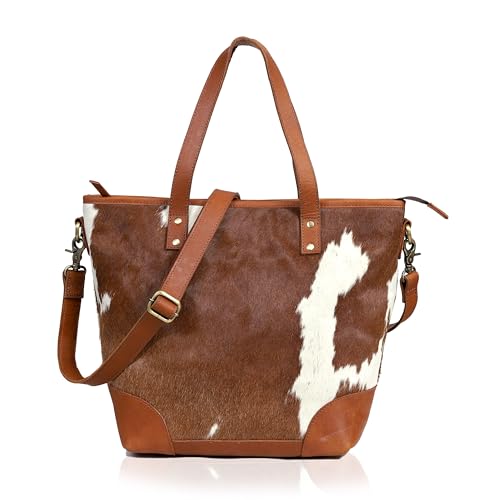 Hair On Leder-Tragetasche für Damen, Braun/Weiß, stilvoll und langlebig von CREATIVE LEATHER ART