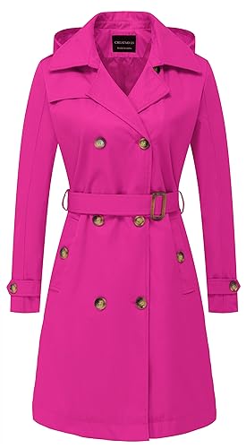 CREATMO US Damen Langer Trenchcoat Zweireihiger klassischer Revers Overcoat Gürtel Slim Oberbekleidung Mantel mit abnehmbarer Kapuze, Rosenrot, X-Large CREATMO US Damen Langer Trenchcoat Zweireihiger klassischer Revers Overcoat Gürtel Slim Oberbekleidung Mantel mit abnehmbarer Kapuze, Rosenrot, X-Large von CREATMO US