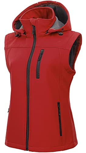 CREATMO US Damen Leichte Softshell Weste Oberbekleidung Windbreaker Ärmellose Jacke mit abnehmbarer Kapuze, rot, X-Large von CREATMO US