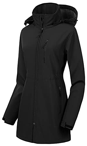 CREATMO US Damen Leichte wasserdichte lange Softshelljacke taktische Jacke Fleece gefüttert Windbreaker, Schwarz, 4XL von CREATMO US