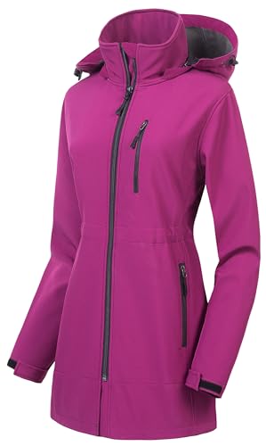 CREATMO US Damen Leichte wasserdichte lange Softshelljacke taktische Jacke Fleece gefüttert Windbreaker, Violett, XS von CREATMO US