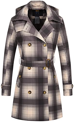 CREATMO US Damen Trenchcoat Zweireihiger Klassischer Revers Mantel Gürtel Slim Oberbekleidung Mantel mit Abnehmbarer Kapuze, plaid, XX-Large CREATMO US Damen Trenchcoat Zweireihiger Klassischer Revers Mantel Gürtel Slim Oberbekleidung Mantel mit Abnehmbarer Kapuze, plaid, XX-Large von CREATMO US