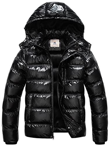 CREATMO US Herren Puffer Jacke Wasserdicht Winter Parka Jacke Warm Dicker Skimantel, Schwarz glänzend, XXX-Large von CREATMO US
