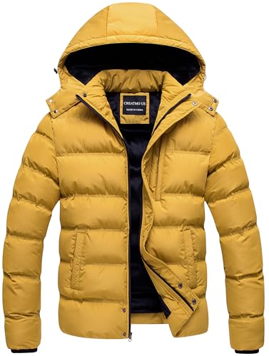 CREATMO US Herren Puffer Jacke Wasserdicht Winter Parka Jacke Warm Dicker Skimantel, gelb, L von CREATMO US