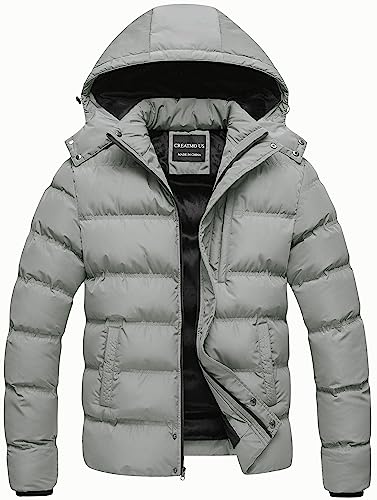 CREATMO US Herren Puffer Jacke Wasserdicht Winter Parka Jacke Warm Verdicken Ski Mantel, Hellgrau, Small von CREATMO US