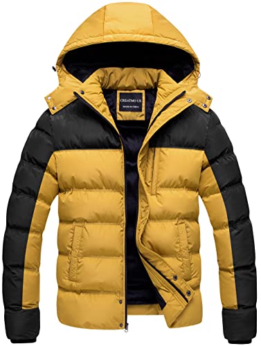 CREATMO US Herren Puffer Jacke Wasserdicht Winter Parka Jacke Warm Verdicken Ski Mantel, schwarz/gelb, XL von CREATMO US