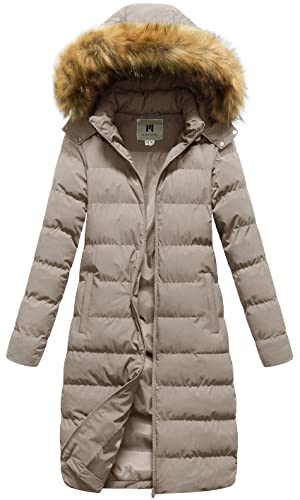 Creatmo Us Damen Lang Winterjacke Metallic Glänzend Puffer Warmer Mantel mit Gürtel, khaki, Large von CREATMO US