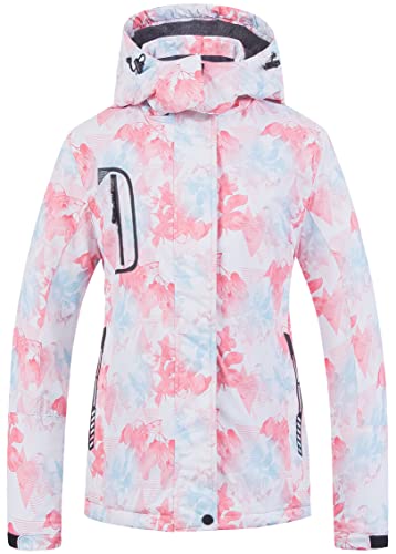 Damen Mountain Wasserdichte Skijacke Winddicht Snowboardjacke Warm Wintermantel Regenmantel, Rosa bedruckt, XX-Large von CREATMO US