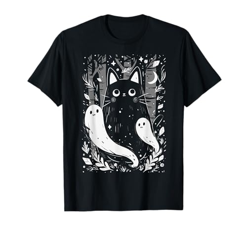 CREEPY CUTE PASTEL GOTH AESTHETIC Damen Spooky Pastel Goth / Gothic Yami Kawaii T-Shirt, Schwarz, S, Kurzarm, Pull-On, Halloween, Katze, Unisex-Erwachsene, Gothic-Fans, Halloween-Enthusiasten von CREEPY CUTE PASTEL GOTH AESTHETIC