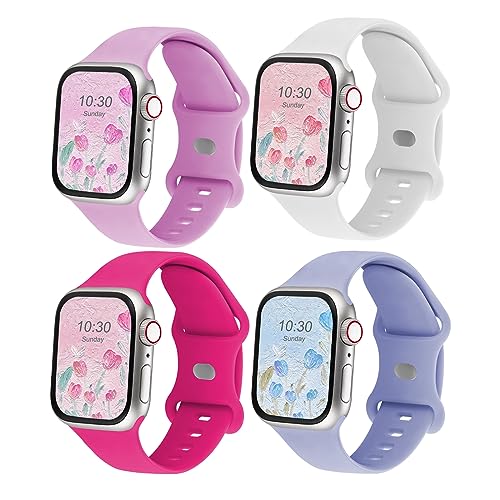 Crefort Kompatibel mit Apple Watch-Armbändern, 38 mm, 40 mm, 41 mm, für Damen und Herren, weiches Silikon-Sport-Ersatzarmband, Lavendel/Weiß/Hellblau/Hot Pink/Hot Pink, M/L von CREFORT