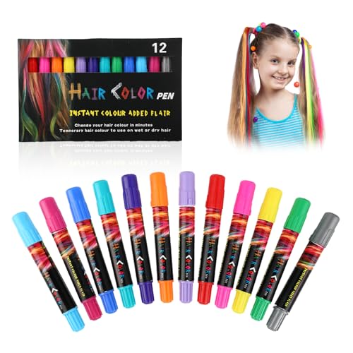Haarkreide für Mädchen, 12 Farben temporäre Haarkreide für Kinder, auswaschbar & ungiftig, ideal für Karneval, inkl. Haarkreide Rot, perfekt als Haarspray Fasching & kreative Fasching Haarfarbe. von CRESZZLE