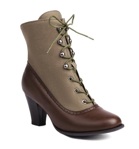 CRETUAO Damen-Schnürstiefel mit klobigem Absatz,Retro-viktorianische Hexenstiefel mit runder Zehenpartie,klassische Steampunk-Piraten-Stiefeletten mit niedrigem Absatz,Braun,45 EU von CRETUAO