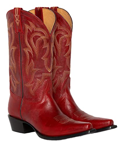 CRETUAO Mittlere Wadenstiefel für Damen, Western-Cowgirl-Stiefel mit klobigem Absatz, Damen-Snip-Toe-Cowboystiefel mit mittlerer Wade,Rot,41 EU von CRETUAO