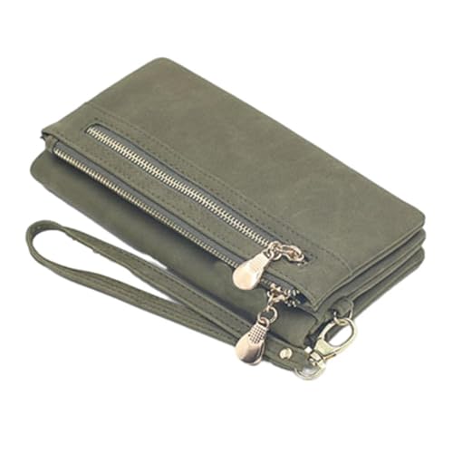 CRETUAO Modische Lange Geldbörsen für Damen,weiches,mattpoliertes Leder mit hoher Kapazität,Clutch-Geldbörse mit doppeltem Reißverschluss,Handgelenk-Handtaschen,Tagesgeldbörse,Dark Green von CRETUAO