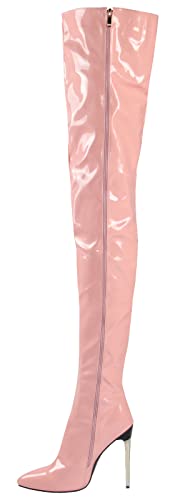 CRETUAO Overknee-Stiefel für Damen, Damen-Stiletto-Absatz aus Leder mit Absatz, Oberschenkelhohe Overknee-Stiefel für Damen,Rosa,39 EU von CRETUAO