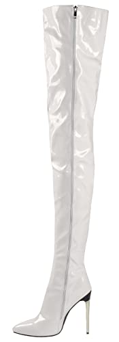 CRETUAO Overknee-Stiefel für Damen, Damen-Stiletto-Absatz aus Leder mit Absatz, Oberschenkelhohe Overknee-Stiefel für Damen,Weiß,41 EU von CRETUAO