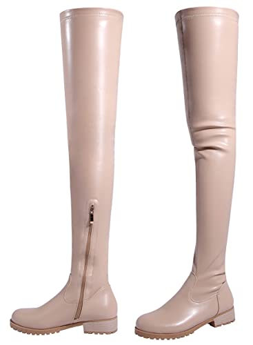 CRETUAO Overknee-Stiefel für Damen, Stretch-Wildleder mit klobigem Absatz, Overknee-lange Stiefel für Damen,Apricot (no velvet),45 EU von CRETUAO